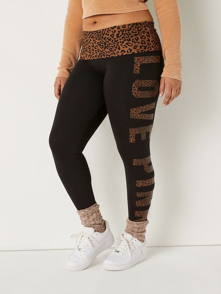 Buy Pink Cotton Foldover Leggings in Full Length online in Dubai