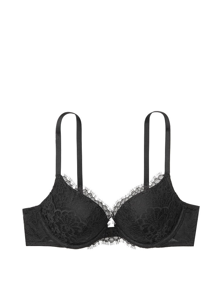 Victoria Secret Bra 36D Push Up Black Silver Dream Angels