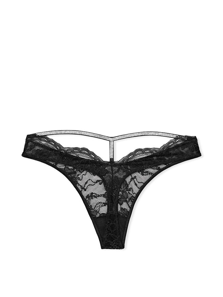 Shine Strap Cutout Back Lace Thong Panty