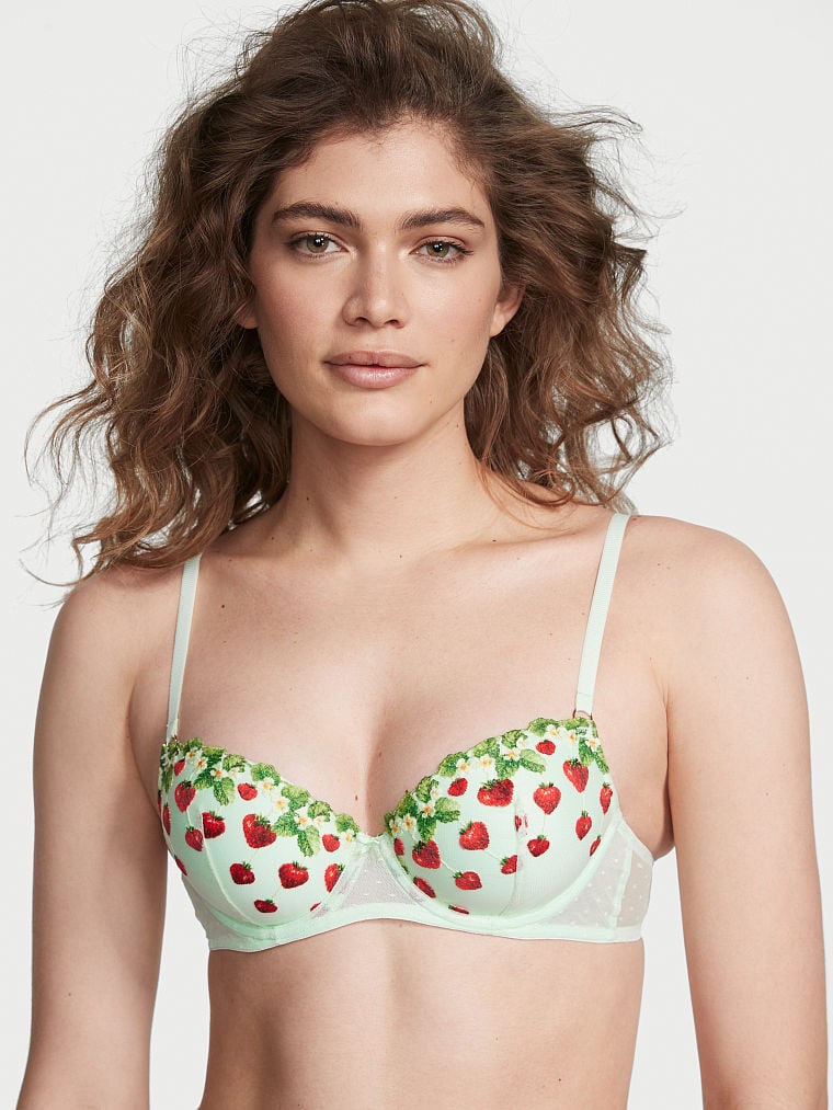 Strawberry Embroidery Lightly Lined Demi Bra