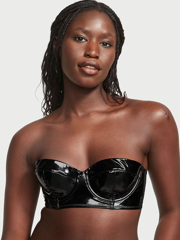 Buy Very Sexy Faux Patent Leather Strapless Longline Balconette Bra online  in Dubai