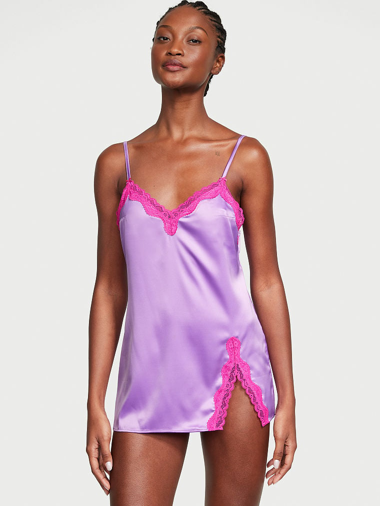 Buy Victoria's Secret Fun & Flirty Satin Lace-Trim Mini Slip online in  Dubai