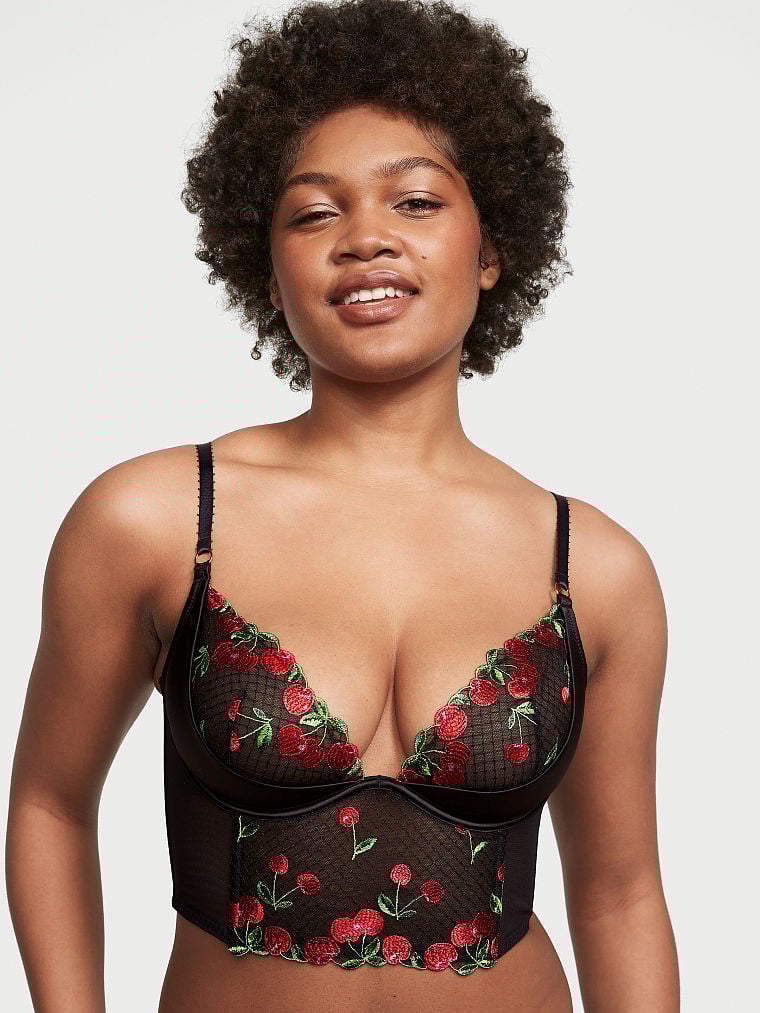 Cherry Embroidery Quarter Cup Corset Top