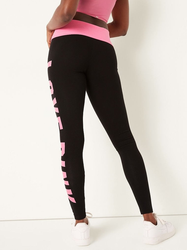 Buy Pink Cotton Mid Rise Foldover Leggings online in Dubai