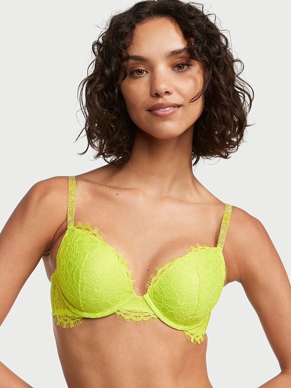 Buy Victoria's Secret Lime Citron Yellow Lace Front Fastening Push Up T-Shirt  Bra from Next Luxembourg