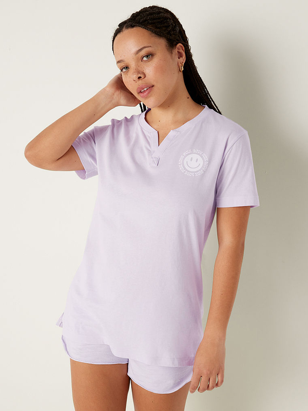 Cotton Short Sleeve Henley Campus T Shirt