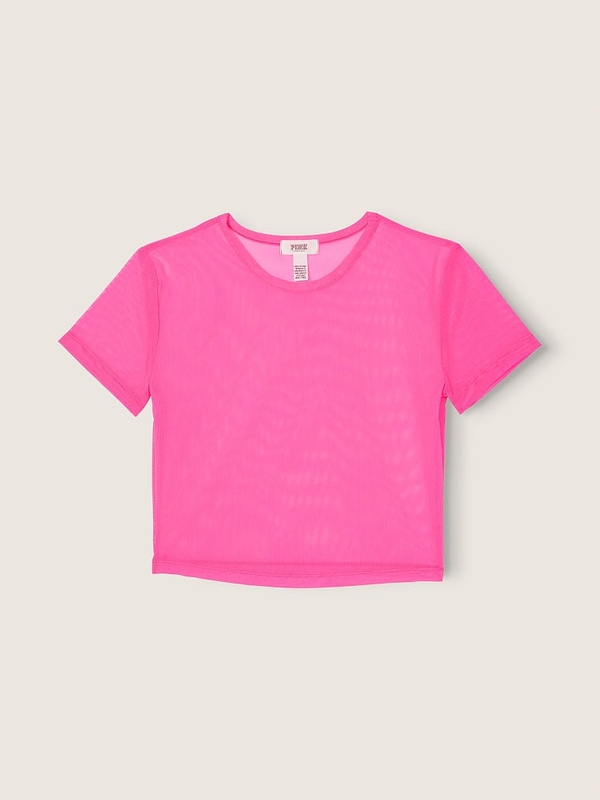 Buy Pink Mesh Short-Sleeve Crop Top online in Dubai