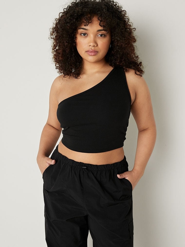 Buy Pink Rib One Shoulder Crop Tank Top online in Dubai