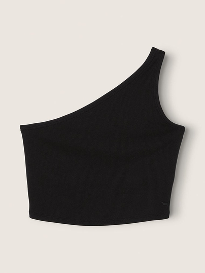 Rib One Shoulder Crop Tank Top