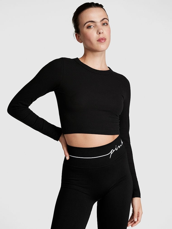 Black long sales sleeve crop