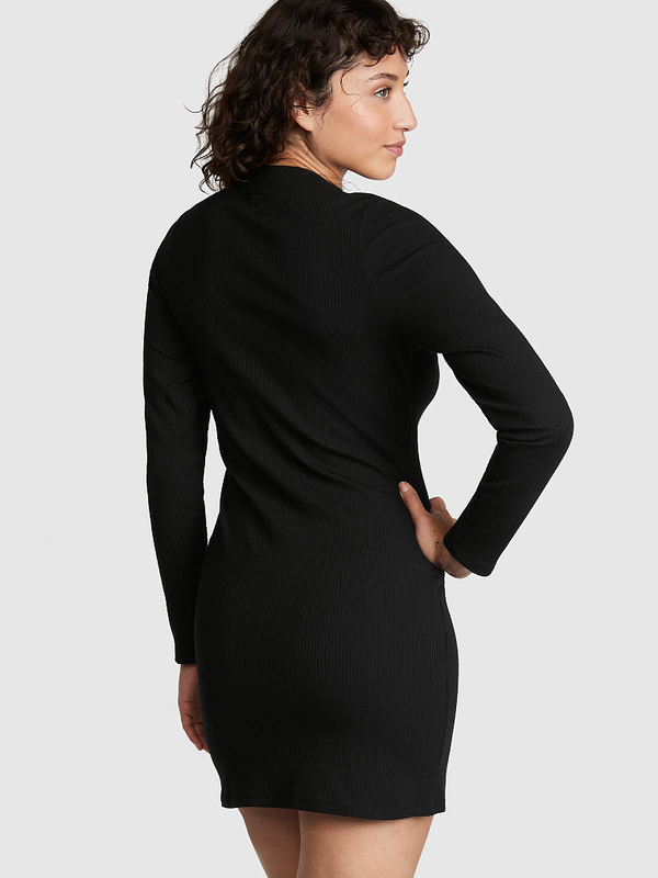 Buy Pink Stretch Cotton Long Sleeve Mock Neck Dress online in