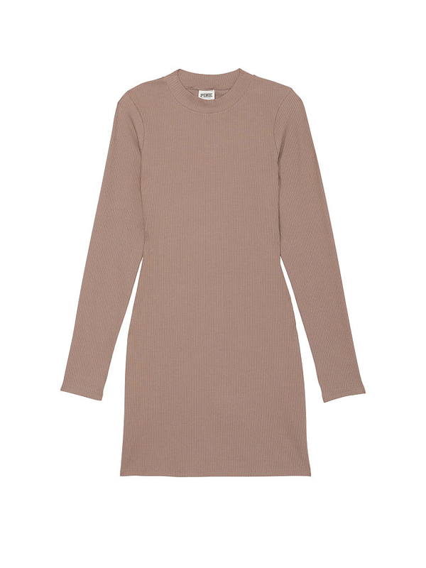Buy Pink Stretch Cotton Long Sleeve Mock Neck Dress online in