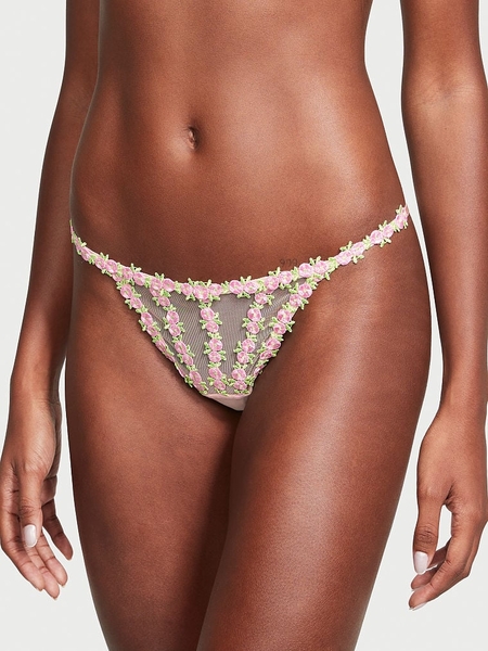 Shimmer Heart Embroidery Open-Back Brazilian Panty