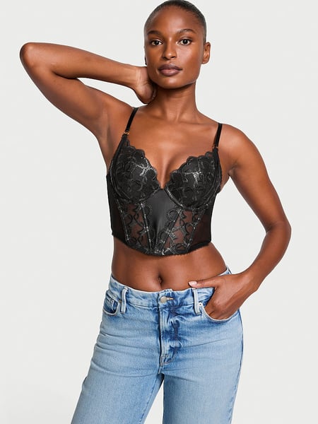 Women Lace up Back Sexy Floral Corset for Women Lingerie Bustier Top Plus  Size, Black, M price in UAE,  UAE