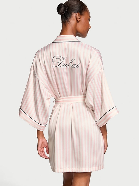 Victoria secret dressing gown pink and white best sale